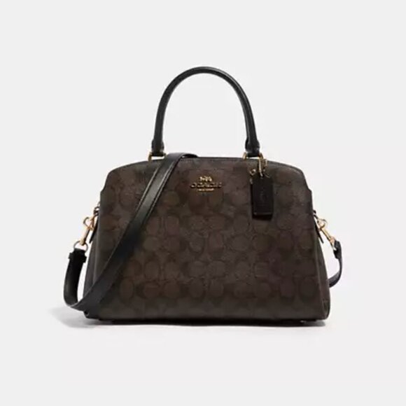 Coach Lillie Carryall Bag In Brown & Black Leather Signature Canvas - Picture 1 of 15